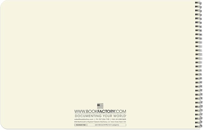 BookFactory Accounting Ledger Notebook/Large 5 Column Accounting Ledger Columnar (Five Columns) Log Book - 17'' x 11'', 100 Pages, Wire-O Landscape Format (Made in USA)