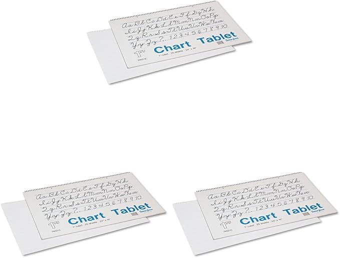 Pacon 74620 Chart Tablets w/Cursive Cover, Ruled, 24 x 16, White, 25 Sheets (Pack of 3)