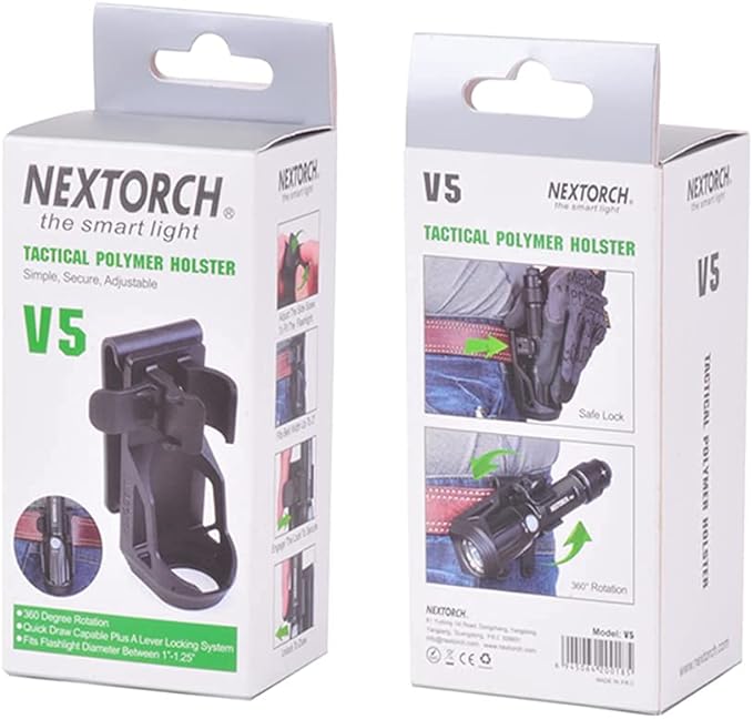 Nextorch V5 Tactical Flashlight Holster with Lever Side Lock System Only for 1"-1.25" Diameter Flashlight (Holster Head Diameter 0.78"-1.18" Bottom Diameter 1.18")