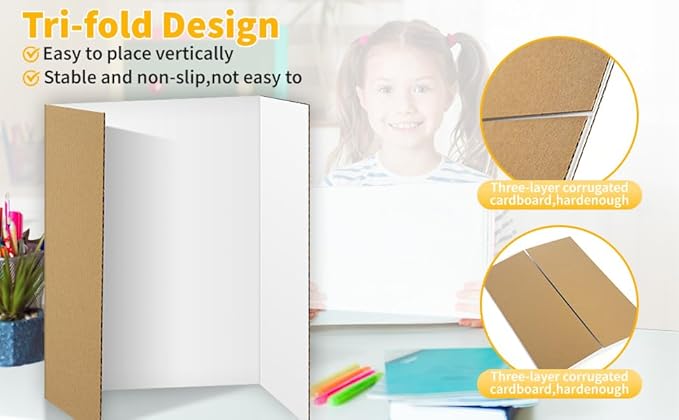 20 Pack Trifold Poster Board (26" x 17"), Single-Sided White Poster Board for Science Fairs, School Projects, Graduation Party, Event Displays, and Business Presentations