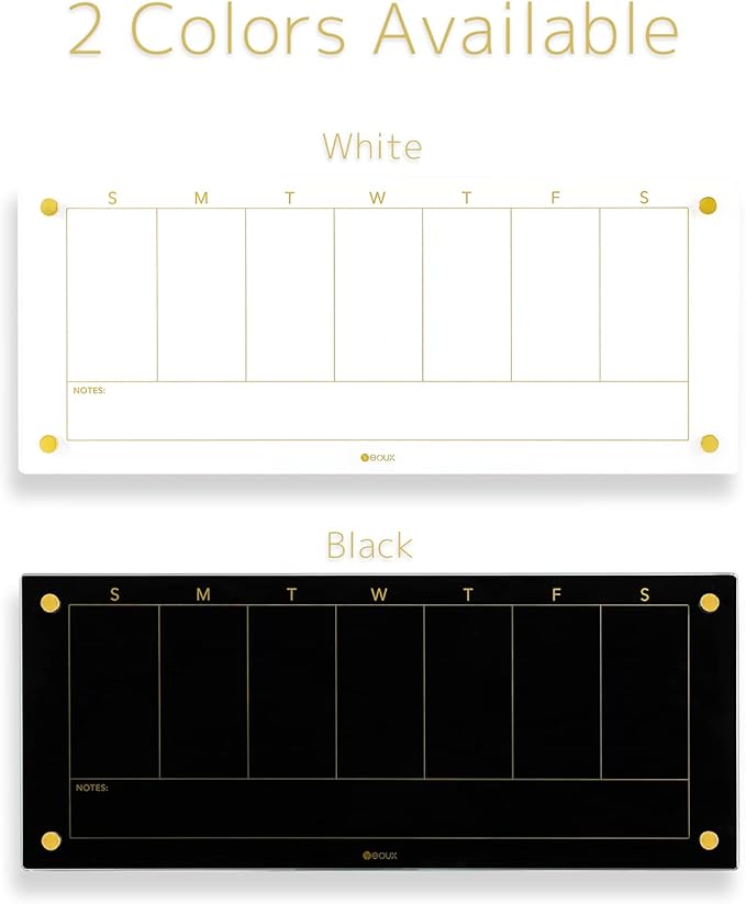 Black Glass Golden Weekly Dry Erase Calendar Whiteboard for Wall, to Do List & 7 Days Planner White Board for Home Office, 23x9.5, 4 Wet Erase Markers Included, Yeoux*