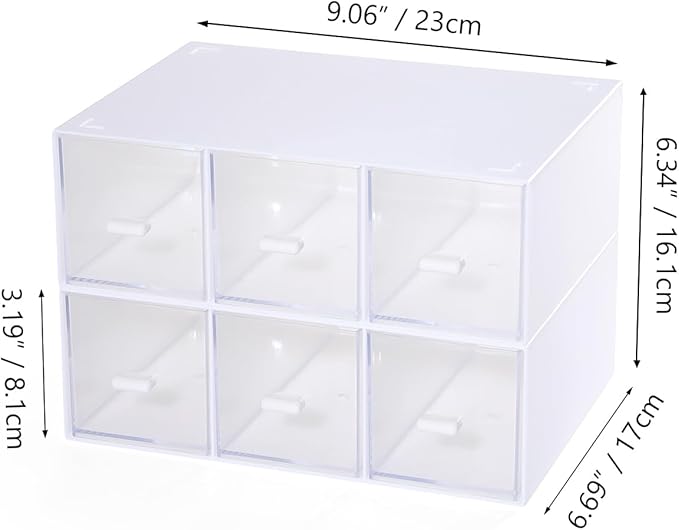 OSteed Desktop Drawers, Desk Organizer with 6 Drawers, Stackable Plastic Storage Box for Home Collection, Cosmetics, Jewelry, Office Supplies (2 Tall Layers, White)