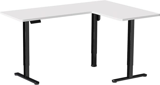 VIVO Electric Corner 63 x 55 inch L-Shaped Standing Desk, Memory Height Adjustment, White Top Black Frame, DESK-E3CTBW
