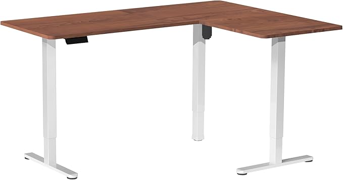 VIVO Electric Corner 63 x 55 inch L-Shaped Standing Desk, Memory Height Adjustment, Dark Walnut Top White Frame, DESK-E3CTWD