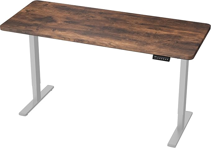 VIVO Electric 60 x 24 in Rustic Standing Desk, Memory Height Adjustment, 1B Series, Holds 220 lbs, One-Piece Vintage Brown Top, Gray Frame, DESK-KIT-1G6N