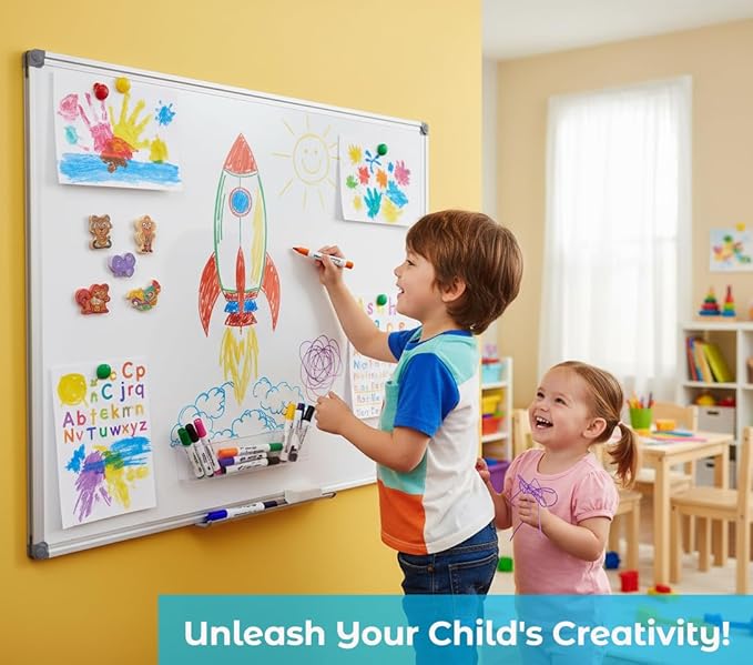 Magnetic Dry Erase Board with Pen Tray, 48 x 24 Inch, Aluminum Frame Portable Wall Mounted Whiteboard Message Presentation Writing Board for Office & Classroom