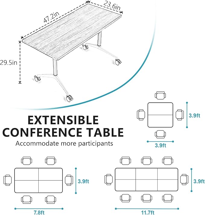 Goakwwuz Conference Room Table, Folding Conference Tables,Thicken Grey Tabletop,Flip Top Wooden Seminar Meeting Room Table for Conference Room Offices (2, Black, 47.2“)