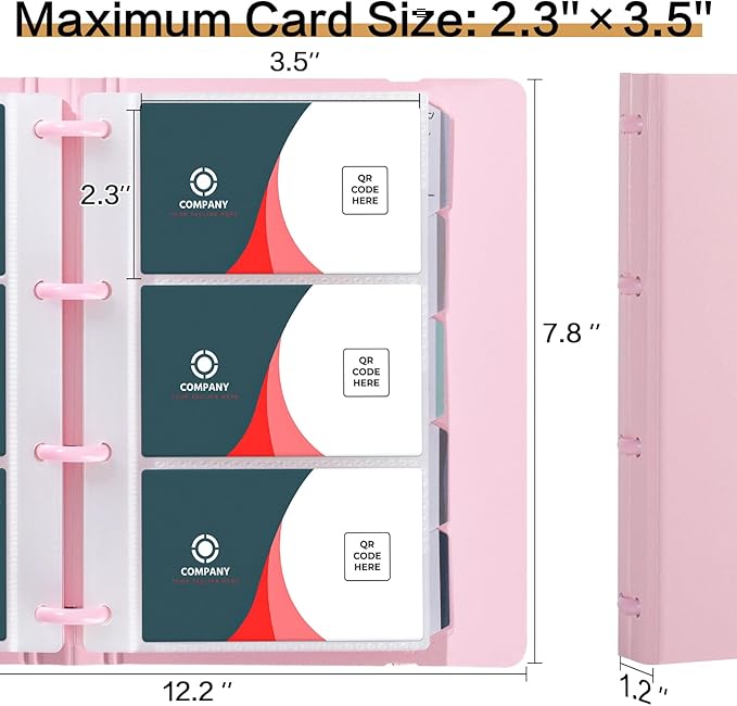 deli Business Card Book Holder, Business Card Organizer, Name Card Book Holder, Portable Office Business Card Holder, Hold 180 Cards, Pink