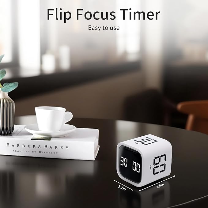 Productivity Timer Flip Gravity Sensor Cube Timer Countdown & Countup,Mute & Vibrate & Sound,5/10/30/60min & Custom Timing, Perfect for ADHD,Work,Learning,Kitchen Cooking (2 White)