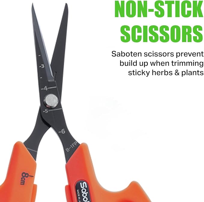 Saboten Fluorine Coated Angled Blade Trimming Scissors Orange PT-2 160mm Precision Gardening Bonsai and Floral Shears Made in Japan