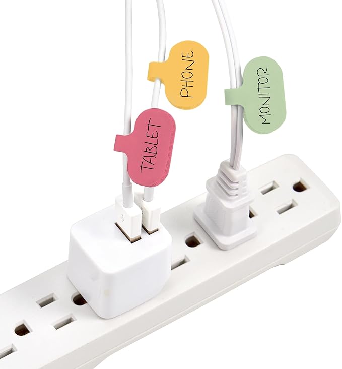 Wrap-It Storage Cable Labels - Oval, Macaron (36 Pack) - Write On Cord Labeler Wire Label Tags