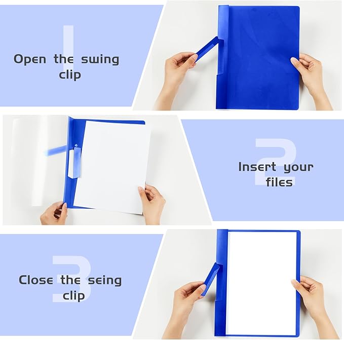 Maitys 25 Pack Durable Clear Report Covers with Rotary Clip 11 x 9 in Letter Size Presentation Folders Transparent Front Cover Portfolio Folder Resume Folder Interview Report Folders (Blue)