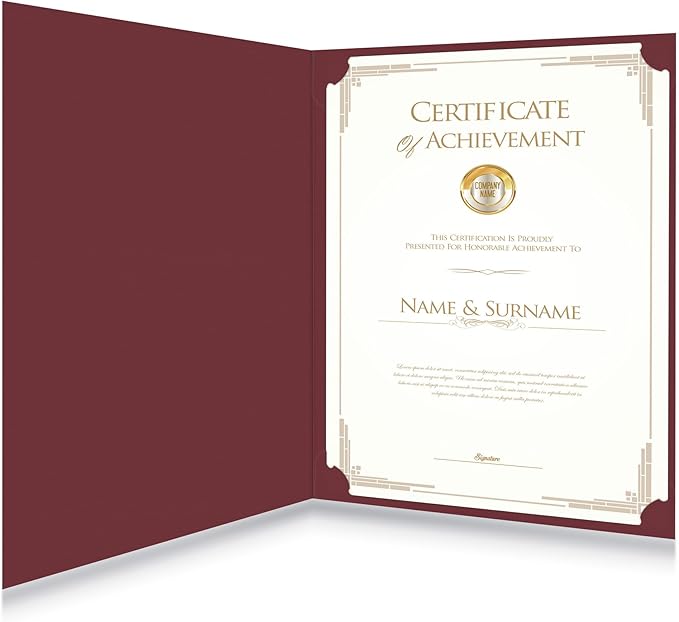 HAUTOCO 10 Packs Certificate Holders, Burgundy Diploma Holders, Document Award Covers Certificate Folders with Gold Foil Border for 8.5x11 Letter Size