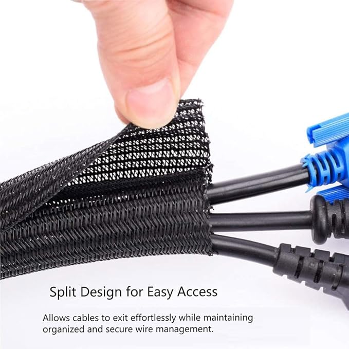 QCSIW 1/4" x 100ft Black Cable Sleeve Protector - Split Wire Loom Tubing for USB/Power/AV Cords, Pet-Proof Chew-Resistant Cover for Cats & Dogs, Flexible Cord Organizer (Black)