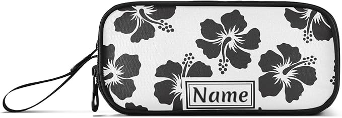BOENLE Custom Tropical Hawaiian Hibiscus Flowers Pencil Case Box Boys Girls Personalized Name Large Pencil Pouch Stationery Pen Bag Organizer for Kids Adults School
