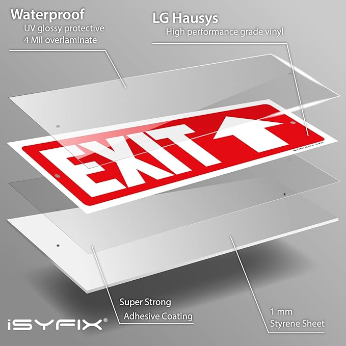 iSYFIX Exit Signs - 2 Pack 12x4 Inch Directional Up Arrow Signs, 40 mil Polystyrene Plastic, UV Laminated, Scratch & Fade Resistant, Waterproof - Ideal for Office, Theater, School, Business