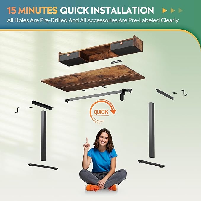 DEVAISE 48×24 Inches Electric Standing Desk with Drawers, Computer Desk with Adjustable Height, Storage Shelf, Built-in Power Outlets, Sit to Stand Desk for Home Office, Rustic Brown