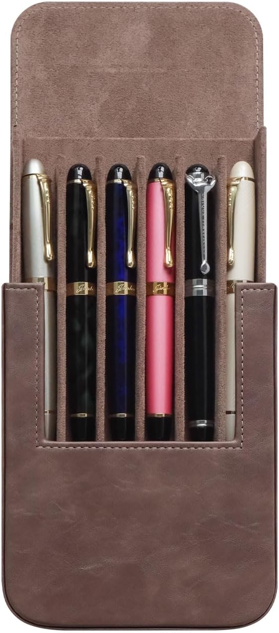 MIVLXLX Leather 6 Fountain Pen/Pencil Tray Case, Handmade, Magnetic Closure with Drawer Design, Gift Choice for Man/Woman/Office, 6 Slots(gray)