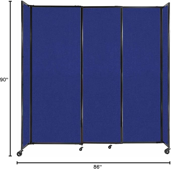 Versare Straightwall Sliding Portable Wall Partition | Freestanding Office Dividers | Locking Wheels | Temporary Room Separator | 7'2'' Wide x 7'6'' Tall Royal Blue Fabric Panels