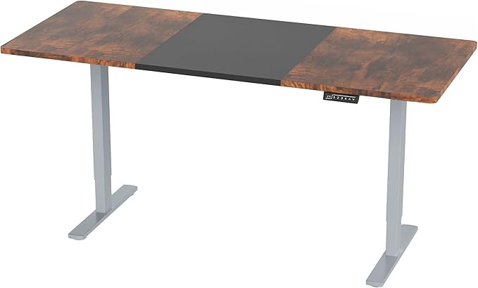 VIVO Electric 71 x 30 in Rustic Standing Desk, Memory Height Adjustment, 1B Series, Holds 220 lbs, Black and Vintage Brown Top, Gray Frame, DESK-KIT-1G7BN