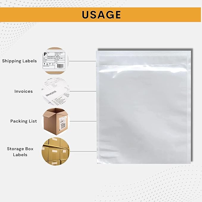 200 Pack 6"x9" Shipping Label Sleeves – Clear Self-Adhesive Packing Slip Pouches, Waterproof Packing List Envelopes – Ideal for Shipping Documents, Mailing Labels, Invoices & Packing Slips