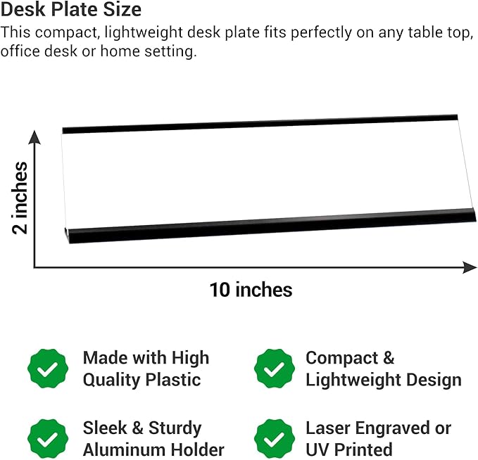 Custom Engraved Desk Plate | Personalized with your Name and Title | Perfect Decor for Office, Business, or Home | Multiple Font and Color Options | 2x8" or 2x10" (White w/Black Letters, 2x10")