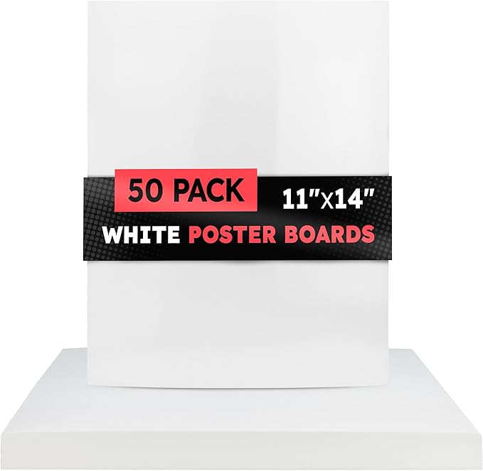 Hygloss Medium Poster Board 11x14 - 50 Poster Boards Bulk Pack - 10 Pt. Thickness White Poster Board Paper for Projects, Presentations, Displays, Signs, Crafts - Blank Posterboard Multipack 11" x 14"