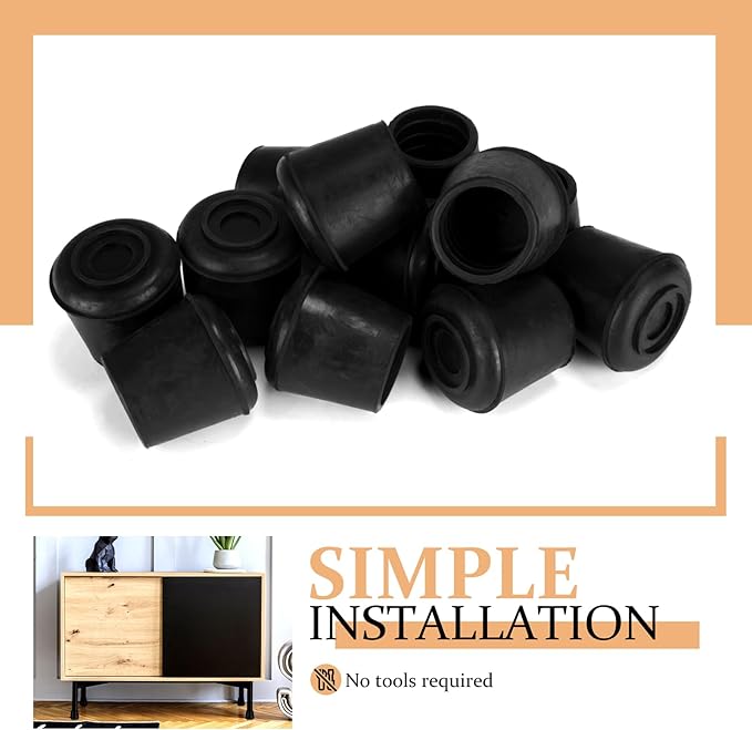 VOCOMO 1-1/4” Round Rubber Chair Leg Tips Caps, Chair Leg Floor Protectors Furniture Legs Caps Non Slip Reduce Noise for Hardwood Floors (Black, 8 Pack)