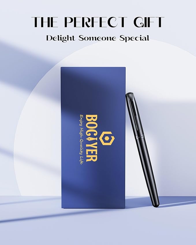 BOCIYER samurai Fountain Pen Set,Hand Polished Medium Nib,Calligraphy Nib(Bent Nib),Includes 8 Ink Cartridges,Ink Refill Converter*2 And Gift Box,Best Pen Gift Set for Men & Women(Black )