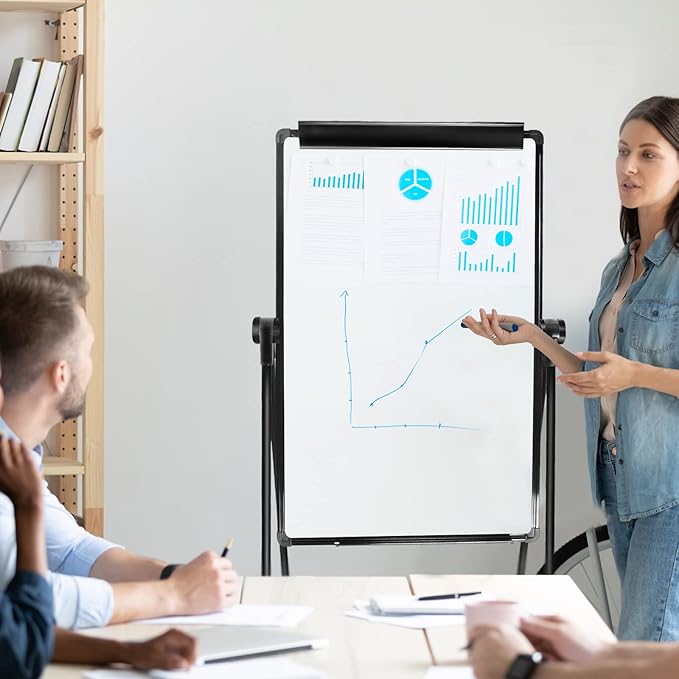 White Board Easel Office Portable Dry Erase Boards with Stand, Flipchart Easel Height Adjustable 36x24 inches, Perfect for Classroom, Preschool, Homeschool, Restaurant and Presentation (Black)
