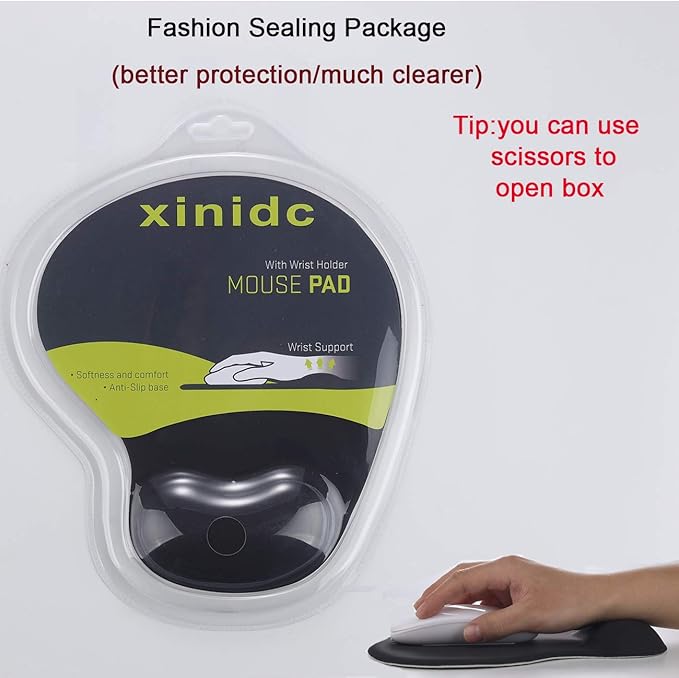 xinidc Ergonomic Computer Mouse Pad with Wrist Rest Support, Pain Relief Mouse Pad with Non-Slip PU Base for Home Office Working Studying (Black)