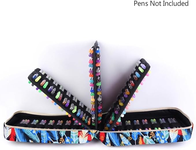 qianshan Pencil Case Holder Slot - Holds 202 Colored Pencils or 136 Gel Pens with Zipper Closure - Large Capacity Pen Organizer for Watercolor Pens or Markers - Perfect for Artist.Blue Feathers