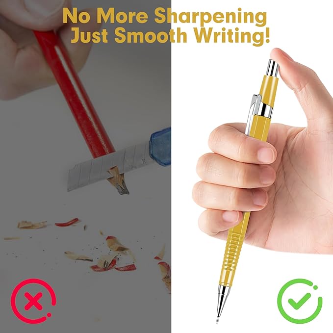 feelake 8 PCS Metal Mechanical Pencil,Durable 0.9mm Drafting Pencil,Comes With 8 PCS of 9 mm lead pencil refills, Pencils Mechanical For Writing,Drawing & Gifting