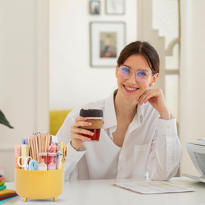 SKYDUE 360 Degree Rotating Desk Organizer, Dual-Purpose Pencil Pen Holder, Rotating Desk Pen Organizer with 5 Slots, Pencil Cup for Office, School, Home