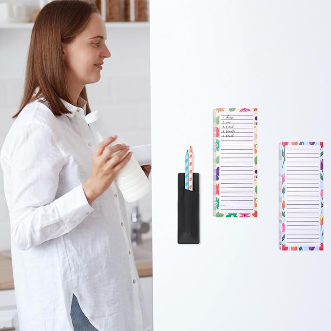 Thboxes 4 Pack Magnetic Note Pad for Fridge with Pen Holder, Totally 200 Sheets Grocery List Magnet Pad for Refrigerator Magnetic Shopping List Pad(Floral Design)