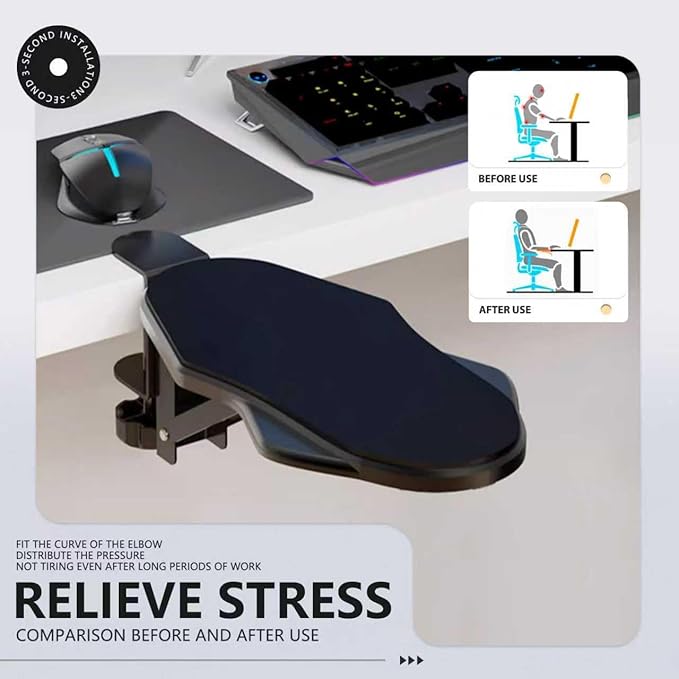 Miocololy Computer Adjustable Ergonomic Arm Rest for Desk, 180° Rotating and 90° Folding Arm Support, Suitable for Office and Home Use