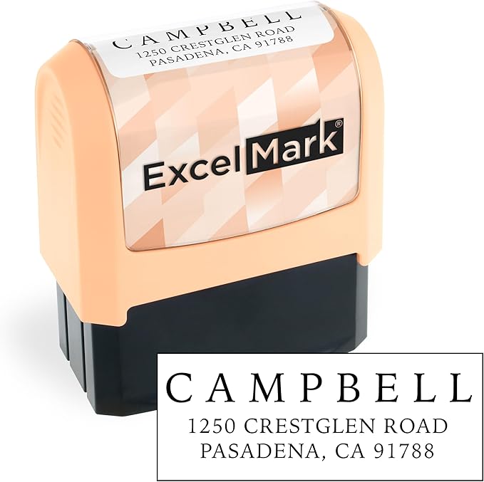 ExcelMark Address Stamp - Custom Return Address Stamp with Elegant Designs, Vibrant Colors & Patterns – Perfect for Mail, Invitations & Gifts (Peach Mount, Simple Classic)