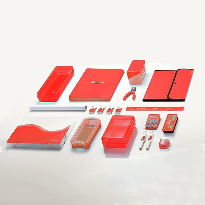 Accordion File Organizer Red, 7 Pocket Expanding File and Cover Folder with Labels, Plastic Portable Desktop Letter A4 Paper, Also Available in Purple, Green, Pink, Blue, Grey, 1 Pc – by Enday