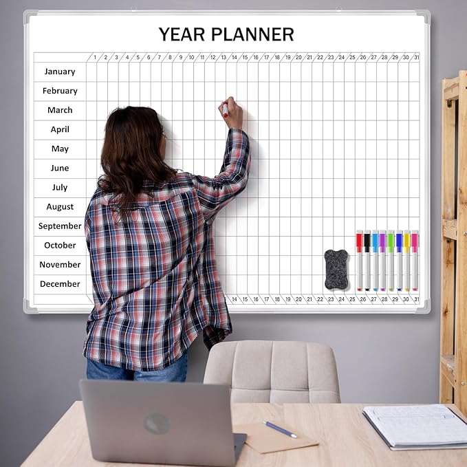 Lincia Extra Large 48" x 36" Magnetic Vertical Year Planner Dry Erase Calendar 2026 for Wall Undated Dry Erase Wall Calendar Planner Aluminum Frame Whiteboard for Home Office Projects
