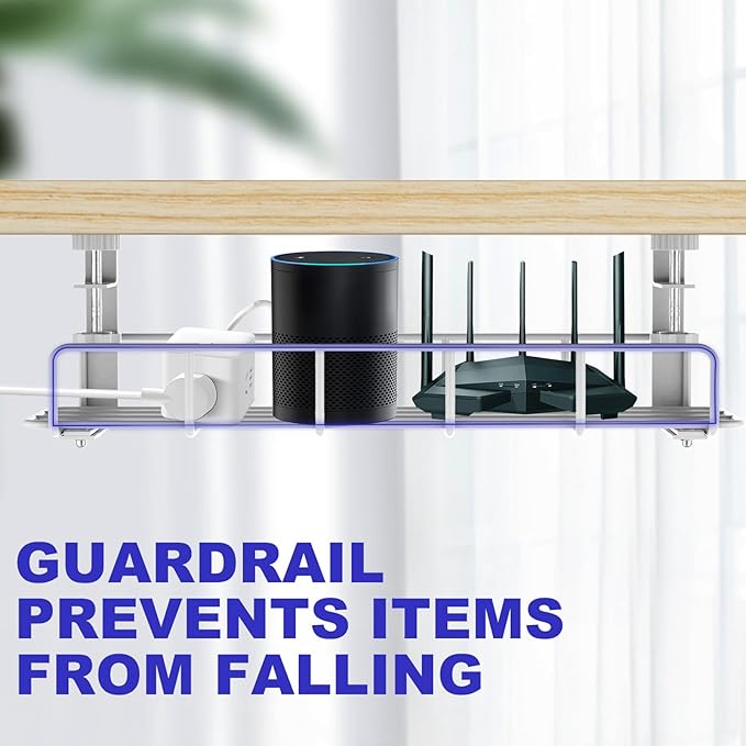 15.7” Under Desk Cable Management Tray, No Drill Steel Cable Tray Organizers, Wire Management Tray Cable Rack with Clamp Mount, Metal Under Desk Tray with Wire and Cord Organizer (White, 1 Pack)