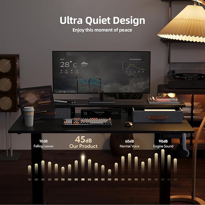 Claiks Electric Standing Desk with 2 Drawers, Adjustable Standing Desks with Storage, Height Adjustable Stand up Desk for Home Office with 2 Hooks,55 Inch Black