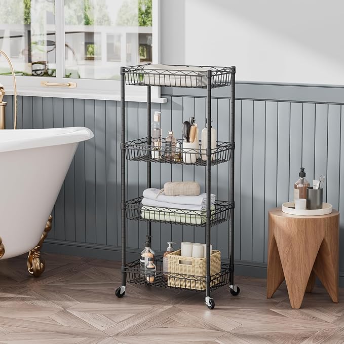 SINGAYE Shelf Closet Wire Shelving:Adjustable Metal Unit for Laundry Room Organization Bathroom Kitchen Home Storage with Wheels Pantry Rack Shelves