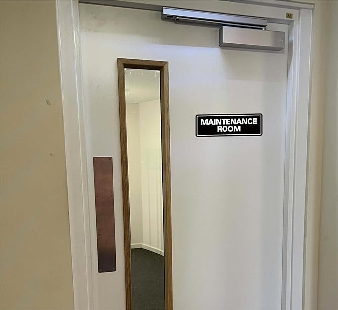 Maintenance Room Sign, Premium Durable Acrylic Material, Super Strong Adhesive, Quick Installation, Suitable for Your Home and Business (9 × 3 Inches, Black)