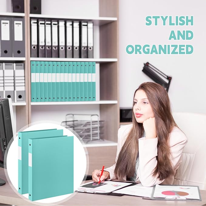Henoyso 16 Pcs 3 Ring Binder 0.5 Inch Round Fits Letter Size 8.5'' x 11'' Paper Plastic Flexible Binder Bulk Holds 140 Sheets with 1 Pockets Versatile Organizer for Home Office School (Mint Green)