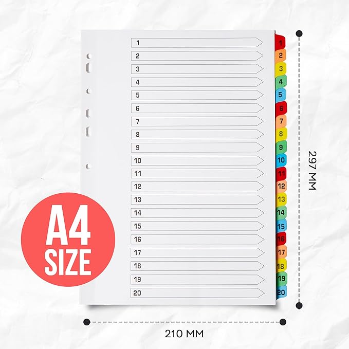 Binder Dividers with Tabs 1-20 Numbered – A4 (3 Pack) | Dividers for 3 Ring Binder | Numbered Tab Dividers for Office, School & Home Organization - The Paper Shop