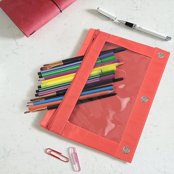 YoeeJob Pencil Pouch for 3 Ring Binder,Zipper Pencil Pouches Bulk,Pencil Case Pouch with Clear Window for Class, School, Office, 6 Colors-24 Packs