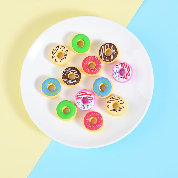Donut Erasers for Kids, 24 Pieces 3D Cute Food Puzzle Mini Eraser, Cool Fun Take Apart Desk Pet Erasers for Girls