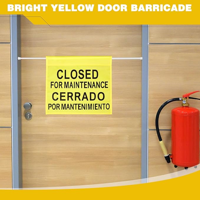 Leinuosen Closed for Maintenance Safety Sign with English and Spanish Text 27.56-51.18 Inch Expandable Yellow Commercial Hanging Doorway Safety Sign Banner for Restroom Office Hotel