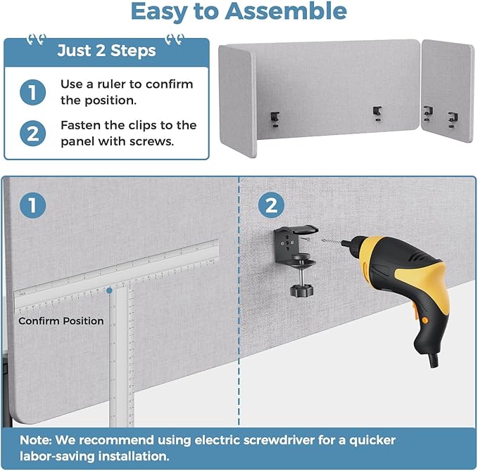 MORDEER 47.2 Inch Desk Divider Panels Set, Acoustic Divider Panel for Privacy, Fabric Wrapped Room Dividers for Office, Easy Assemble, Light Grey