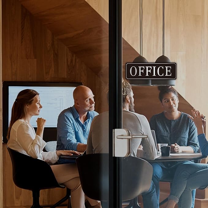 The Office Door Sign for Home and Business,Self-Adhesive Waterproof and Fade-Resistant Modern Brushed Silver Office Sign Sticker for House,Business,Door, Window(Silver)